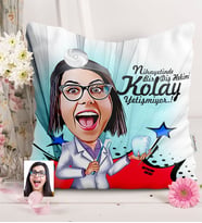 BK Gift Kişiye Özel Bayan Diş Hekimi Karikatürlü  Yastık  2