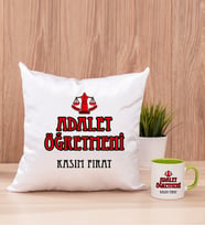 Adalet Öğretmeni Kare Yastık ve Yeşil Kupa Bardak