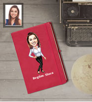 Kişiye Özel Öğretmen Karikatürlü   Kırmızı Defter Bayan-10
