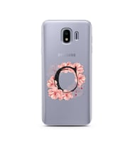 Pembe Çiçekli Harf Tasarım Süper Şeffaf Silikon Telefon Kılıfı Samsung J4 C-Harf