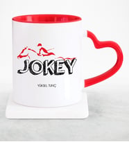 BK Gift Kişiye Özel Mesleki Jokey Kırmızı Kalpli Kupa Bardak