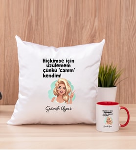 Canım Kendim Kare Yastık ve Kırmızı Kupa Bardak