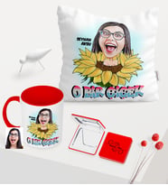 Kadınlar Gününe Özel Karikatürlü Kırmızı Kupa Ayna Yastık Seti - 1 (Model 1)