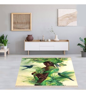Topikal Yeşil Yaprak Desenli Afrikalı Kadın Dijital Baskı Yıkanabilir Modern Salon Halı ve Yolluk