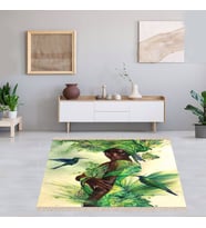 Topikal Yeşil Yaprak Desenli Afrikalı Kadın Dijital Baskı Yıkanabilir Modern Salon Halı ve Yolluk