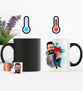 BK Gift Kişiye Özel Baba Oğul Karikatür Sihirli Kupa Bardak  1