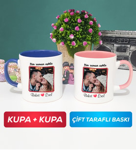 İkili Sevgiliye Sevgililer Günü Hediyesi 9 Kupa Bardak Lacivert Pembe