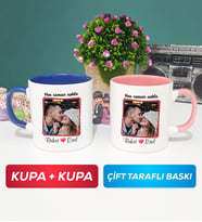 İkili Sevgiliye Sevgililer Günü Hediyesi 9 Kupa Bardak Lacivert Pembe