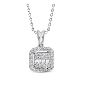 0.25 Ct Modern Tasarım Baget Kare Tektaş Kolye