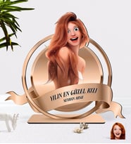 BK Gift Kişiye Özel Kadın Animasyon Karikatürlü 3D Ahşap Biblo Plaket-21 (Beyaz)