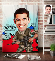 BK Gift Kişiye Özel Asker Karikatürlü Kanvas Tablo 70x100cm 1