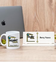 İnşaat Teknikeri Beyaz Kupa Bardak Ve Masa İsimliği Hediye Seti