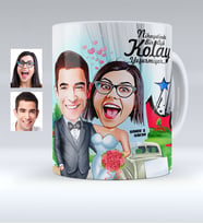 BK Gift Kişiye Özel Evleniyoruz Karikatürlü Beyaz Kupa Bardak  1