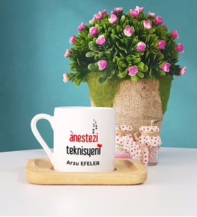 Anestezi Teknisyeni Hediye Ahşap Altlıklı Türk Kahvesi Fincanı