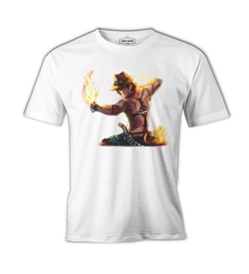 One Piece - Flame Beyaz Erkek Tshirt