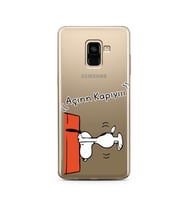 Snoopy Tasarımlı Süper Şeffaf Silikon Telefon Kılıfı Samsung A8 Plus