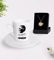 BK Gift Kişiye Özel Atatürk Temalı Türk Kahvesi Fincanı ve İsimli Papatya Kolye Hediye Seti-4 (Model 1)