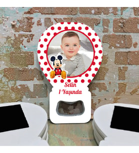 Balon Açacaklı Hediyelik Magnet - Mickey Mouse Tasarım Doğum Günü, Resimli Magnet