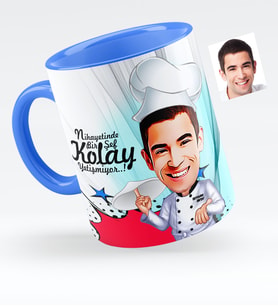 BK Gift Kişiye Özel Bay Chef Karikatürlü Mavi Kupa Bardak  5