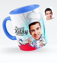 BK Gift Kişiye Özel Bay Chef Karikatürlü Mavi Kupa Bardak  5
