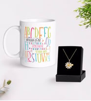 BK Gift Kişiye Özel Dünyanın En İyi Öğretmeni Beyaz Kupa ve Papatya Kolye Hediye Seti-6 (Model 1)
