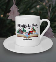 Kişiye Özel Mutlu Yıllar Tasarımlı Beyaz Kahve Fincanı