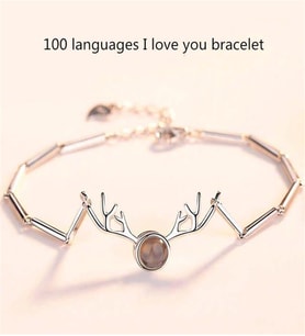 Geyik Boynuzu Şeklinde Projeksiyon Bileklik 100 Dilde Seni Seviyorum Rose Gold