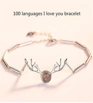 Geyik Boynuzu Şeklinde Projeksiyon Bileklik 100 Dilde Seni Seviyorum Rose Gold