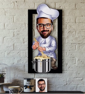 BK Gift Kişiye Özel Bay Aşçı  Karikatürlü 3D Ahşap Tablo-1