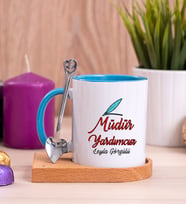 Müdür Yardımcısı Ahşap Altlıklı Mavi Kupa Bardak