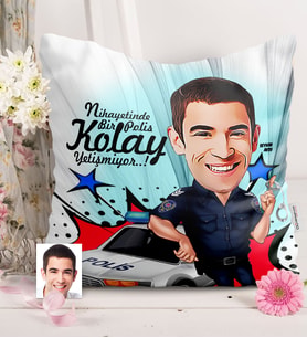 BK Gift Kişiye Özel Bay Polis Karikatürlü  Yastık  5