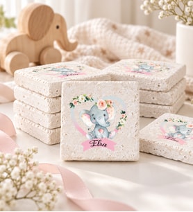 30 Adet Kişiye Özel Baskılı Doğal Taş Magnet 5x5cm Doğum Günü, Hoşgeldin Bebek (Beyaz)