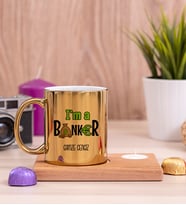 Bankacı Ahşap Altlıklı Mumlu Gold Kupa Bardak