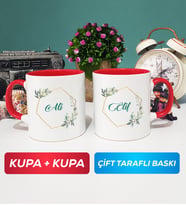 İkili Çiçek Tasarımlı İsme Özel Kupa Bardak Kırmızı