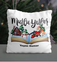 Kişiye Özel Mutlu Yıllar Tasarımlı Saten Yastık (Beyaz)