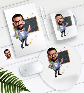 BK Gift Kişiye Özel Bay Kimya Öğretmeni Karikatürlü Defter Kalem Kupa Mouse Pad Seti-1 (Model 1)