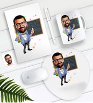 BK Gift Kişiye Özel Bay Kimya Öğretmeni Karikatürlü Defter Kalem Kupa Mouse Pad Seti-1 (Model 1)