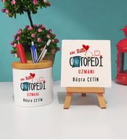 Mesajlı Ortopedi Uzmanı Kalemlik ve Dekoratif Taş Baskı Hediye Seti
