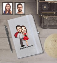 Kişiye Özel Sevgili Karikatürlü Gri Defter Kalem Hediye Seti  Model 10