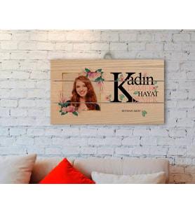 BK Gift Kişiye Özel İsimli Fotoğraflı Kadınlar Günü Otantik Ahşap Palet Tablo-2