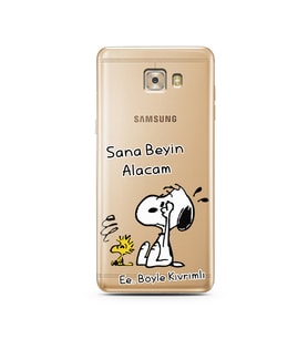 Snoopy Tasarımlı Süper Şeffaf Silikon Telefon Kılıfı Samsung C7 Pro 