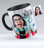 BK Gift Kişiye Özel Bayan Kuaför Karikatürlü Siyah Kupa Bardak  1