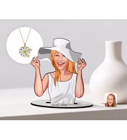 BK Gift Kişiye Özel Kadın Karikatürlü 3D Ahşap Biblo ve İsimli Tarihli Papatya Kolye Seti-20 (Model 1)