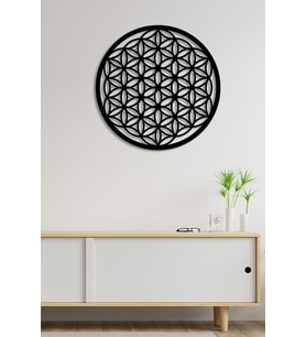 Yaşam Çiçeği Kutsal Geometri Duvar Oda Ev Aksesuarı Ahşap Tablo 50x50cm (Siyah)