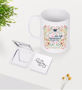 BK Gift Kişiye Özel En İyi Öğretmen Beyaz Kupa Ayna Seti-15 (Model 1)