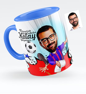 BK Gift Kişiye Özel Bay Futbolcu Bordo Mavi Karikatürlü Mavi Kupa Bardak  1