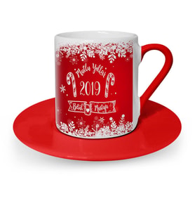 BK Gift Kişiye Özel Mutlu Yıllar Kırmızı Türk Kahvesi Fincanı  4