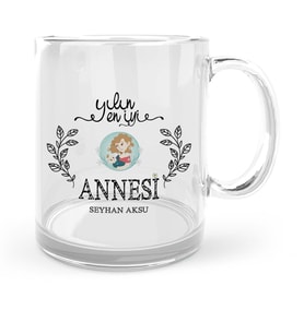 BK Gift Kişiye Özel Yılın En İyi Annesi Cam Kupa Bardak  1