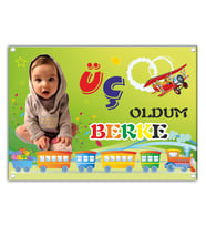 Doğum Günü Afiş Renkli Tren ve Uçak Konsept 70x100cm