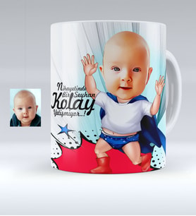 BK Gift Kişiye Özel Bebek Karikatürlü Beyaz Kupa Bardak  2
